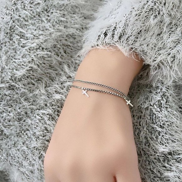 *NEW 925 Sterling Silver Cross Chain Bracelet - Picture 2 of 6